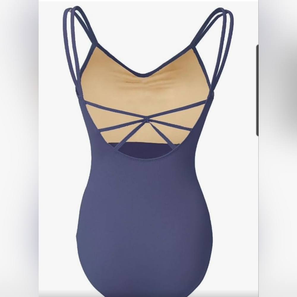 Strappy Back Women's Dance Ballet Bodysuit in Navy Size XXL